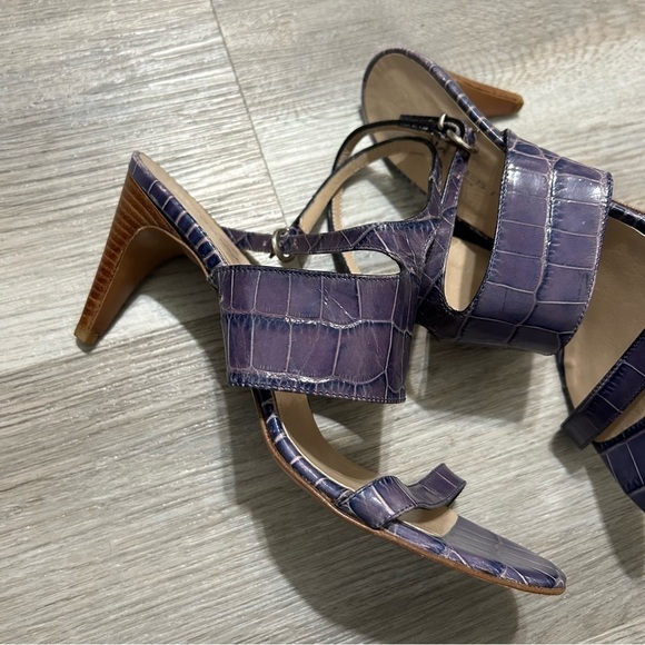Gaia D'este Purple Crocodile Leather Strappy Sandal Heels - Picture 4 of 8